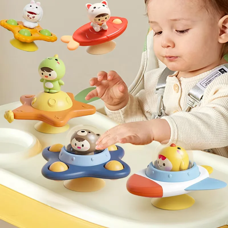 Baby Montessoris Spin Cup Top Bath Toys Spinner Suction Sensory Bathing Sucker Toy Rattles Rotating Early Educational Fidget Toy