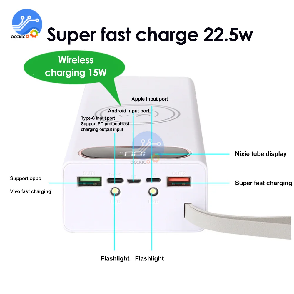 Wireless Charge 16*18650 Fast Charge PD3.0 QC3.0 Welding Free Battery Storage Box DIY Power Bank Case 18650 Battery Holder Box