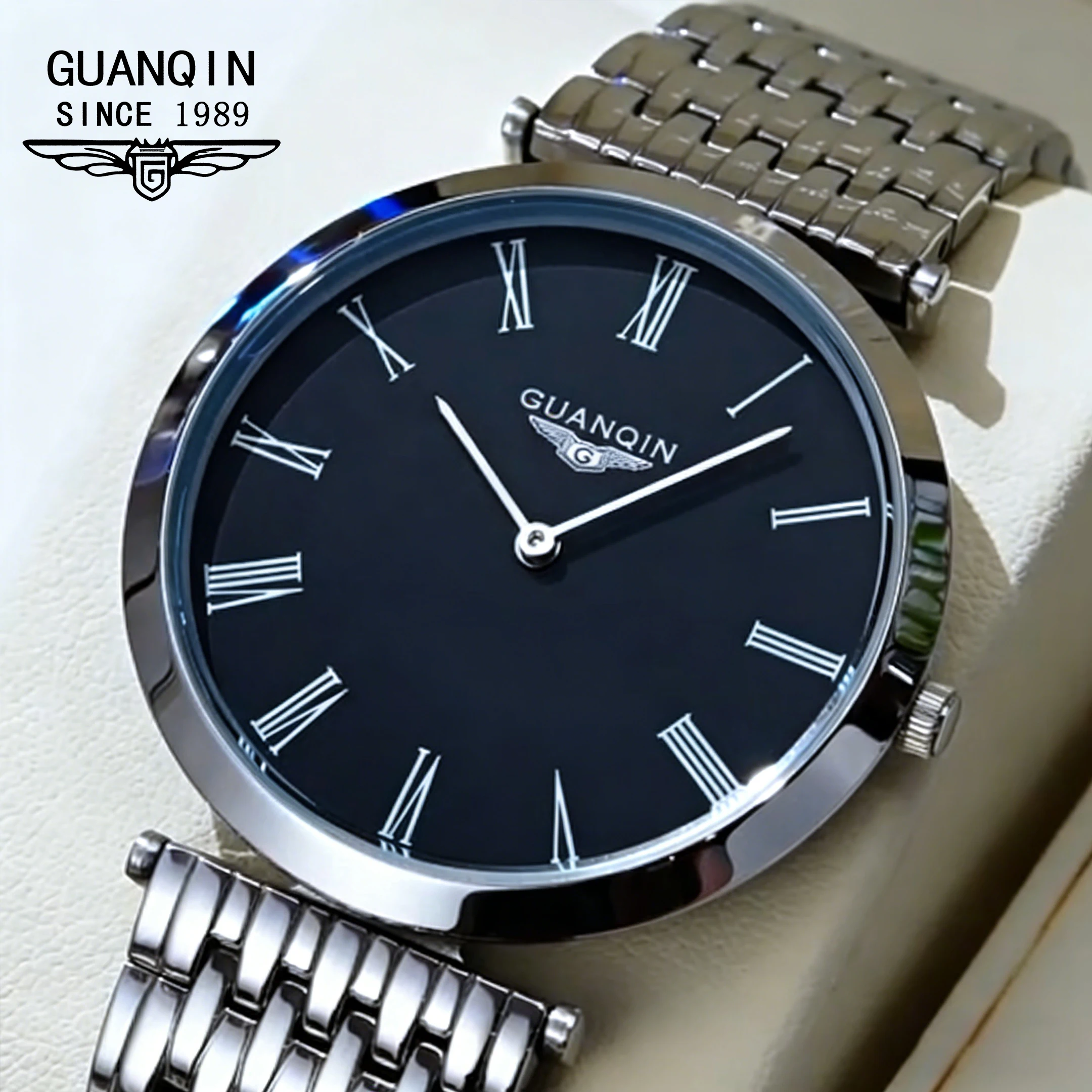 

Мужские часы GUANQIN, повседневные, простые, с тонким стальным ремешком, оригинальный бренд, оригинальные кварцевые наручные часы, ультратонкий корпус, водонепроницаемые часы