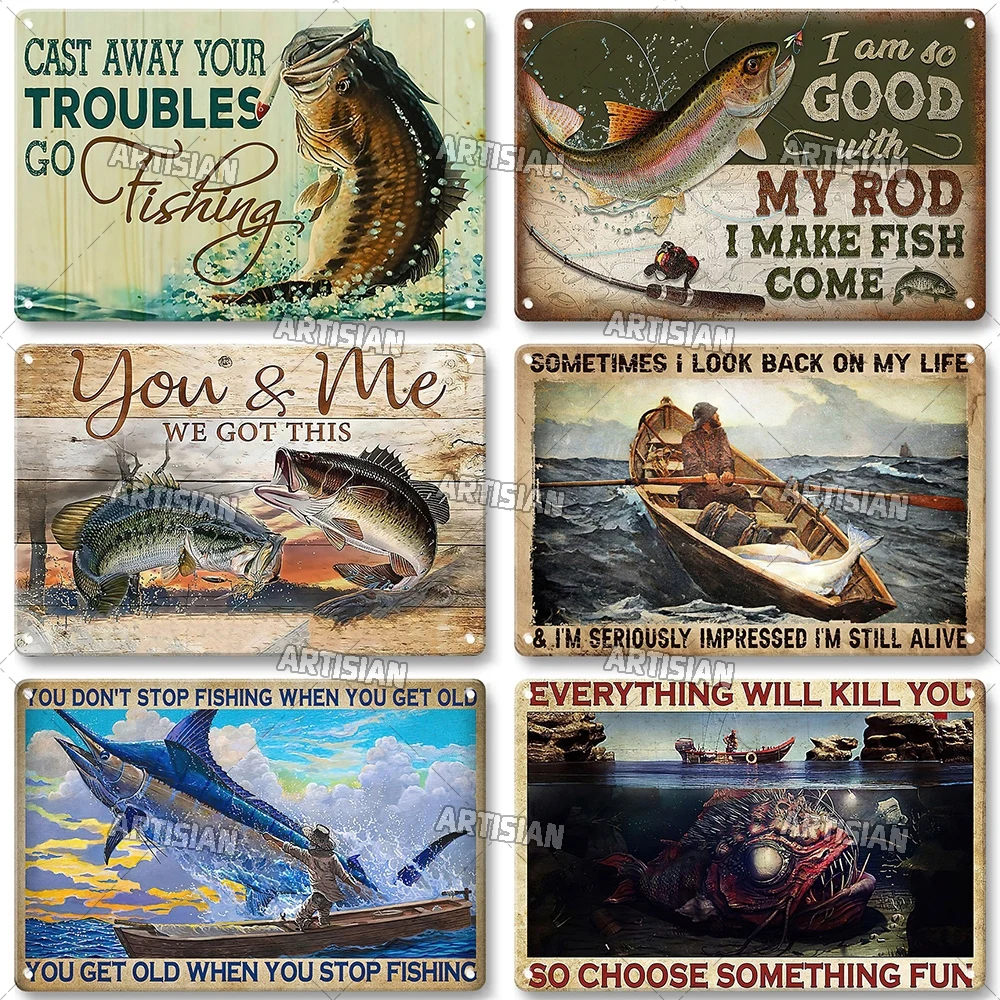 Artisian Fishing Metal Sign Sport Tin Plaque Lure Bait Decorative Poster Wall Decor Garage Bar Pub Club Hotel Cafe Kitchen Home