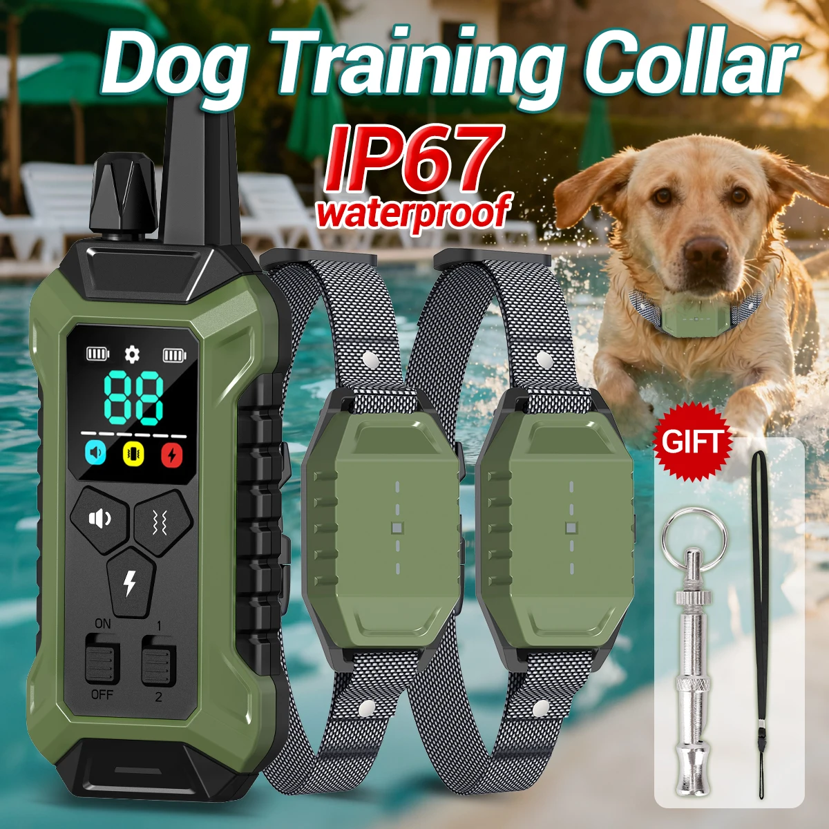 

ORCLEAB Dog Shock Collar Remote Control Dog Shock Collar IP67 Waterproof Beep Vibration Rechargeable for Small Medium Large Dog
