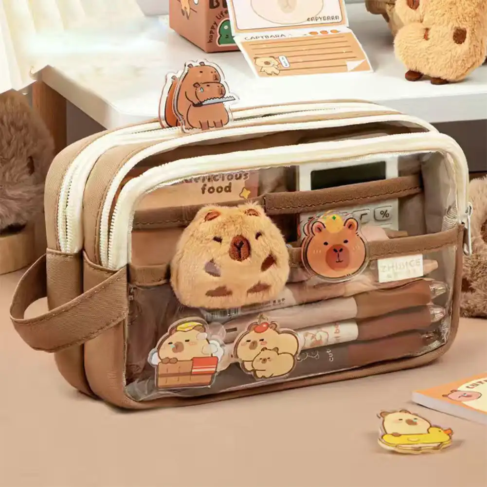 

Cute Capybara Pencil Case Cute Capybara Pins and Plush Stickers and Memo Pad Clear Aesthetic Pencil Bags School Supplies