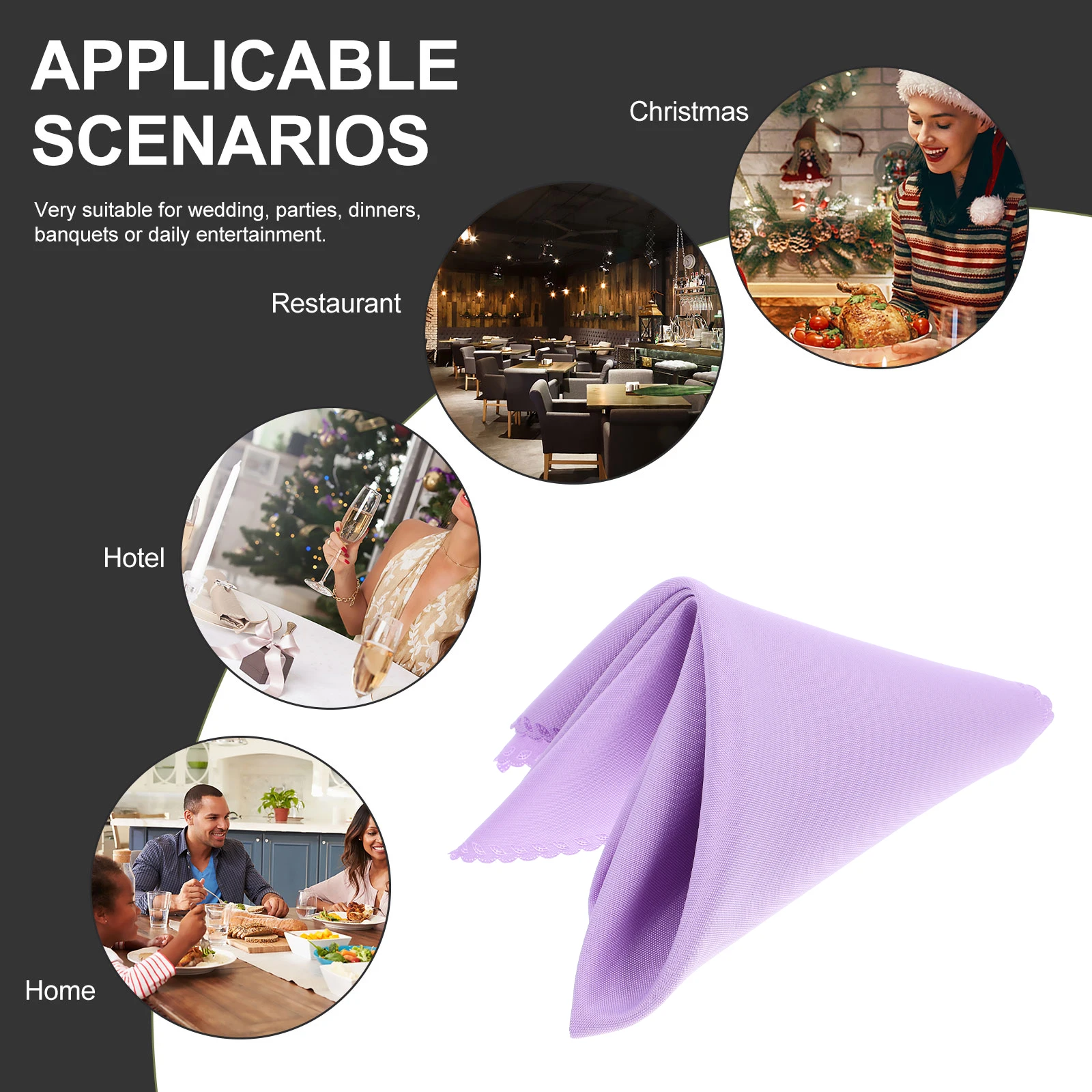 

10 Pcs Napkins Cloth 48x48cm Violet Polyester Washable Dinner Table Wedding Party Buffet Reusable Serviette Baby