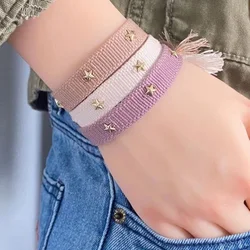Slim Woven Bracelets Handmade Friendship Bracelets with Metallic Stars