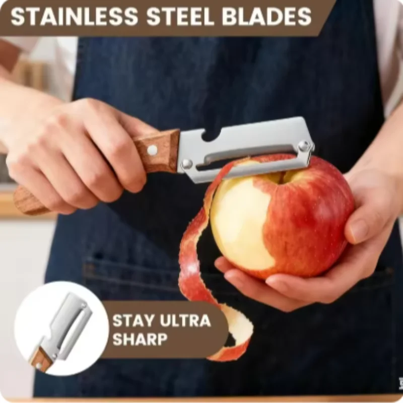 1pcs Stainless Steel Peeler With Wooden Handle For Peeling And Slicing Fruits And Vegetables | Durable And Smooth Operation