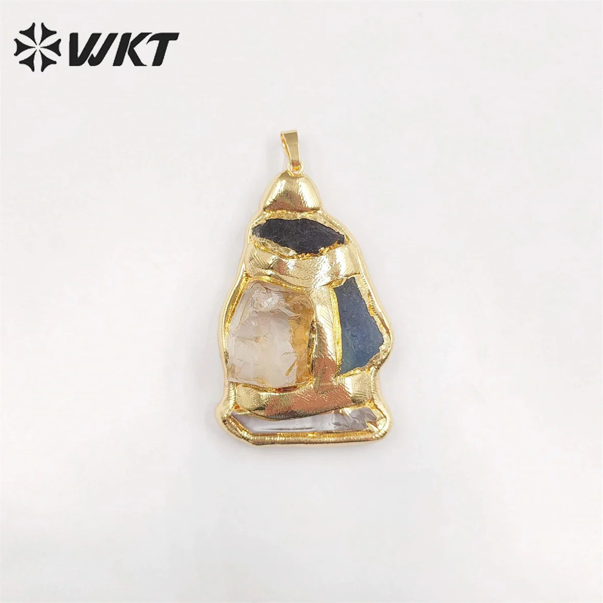 WT-P1906 WKT Exclusive Vintage Style Big Gemstone Pendants Handmade Gold Plated Yellow Citrine Stone Jewelry Findings