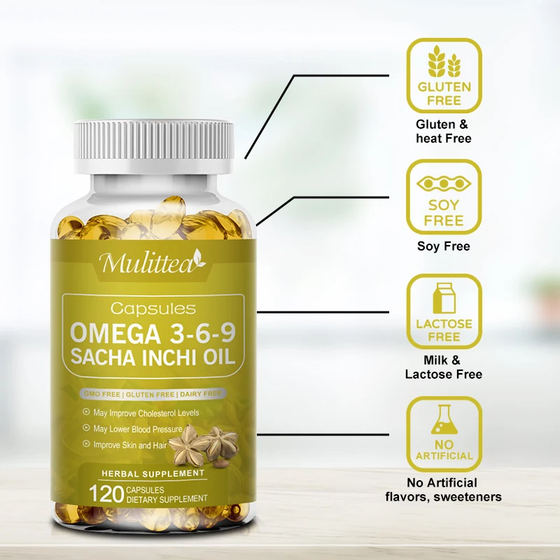 Mulittea Sacha Inchi Omega 3 Capsules Helps Gut Health Brighten skin colour Inflammation and Joint Eye Heart Bone Healthy