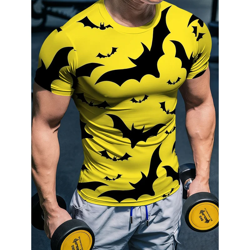 Men's round neck fitness top all-season high-elastic slim-fit tight-fitting breathable athletic training wear