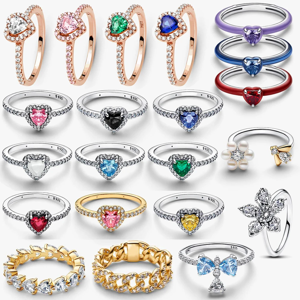 

2026 New 925 Silver Colorful Sparkling Princess Noble Heart Rose Bee Plant Specimen Crown Ring DIY Exquisite Charm Jewelry Gift