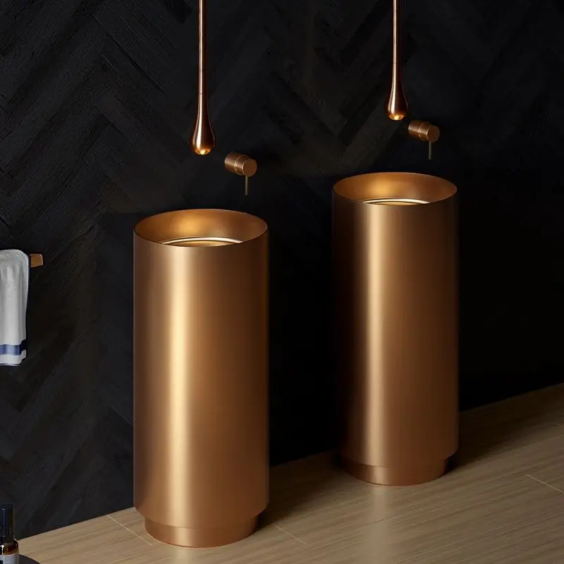 Modern Stainless Steel Bathroom Washing Sink with Rose Gold Finish Easy Clean Drainer Round Basin for Hotel & Home Use