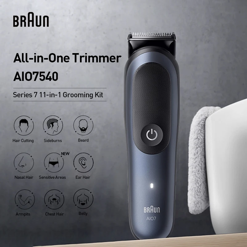 Braun Hair Clipper Series 7 AIO7540 Multi-Grooming Kit 11-in-1 Autosense ProBlade Precision Blade Waterproof 120Min Runtime