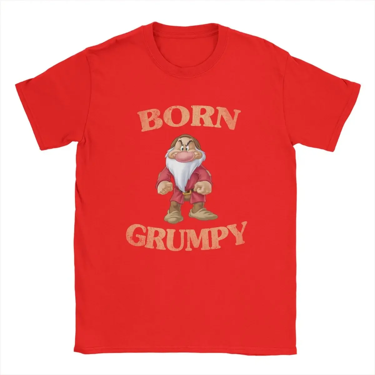 Disney Born Grumpy Seven Dwarfs Men T Shirt Humorous Tee Shirt Short Sleeve Crewneck T-Shirt 100% Cotton Printed Tops