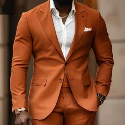 Men Dark Orange Two Pieces Men Suits Custom Made 2 Buttons   Wedding Suits Tuxedos Prom Party Blazer Pant Set