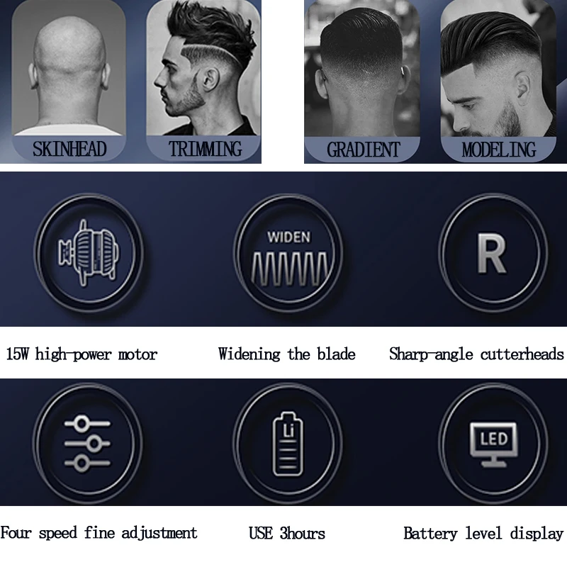 プロのメンズヘアトリマー彫刻ヘアトリマー充電式トラベルクリッパーコードレス金属クリッパー LED 表示画面