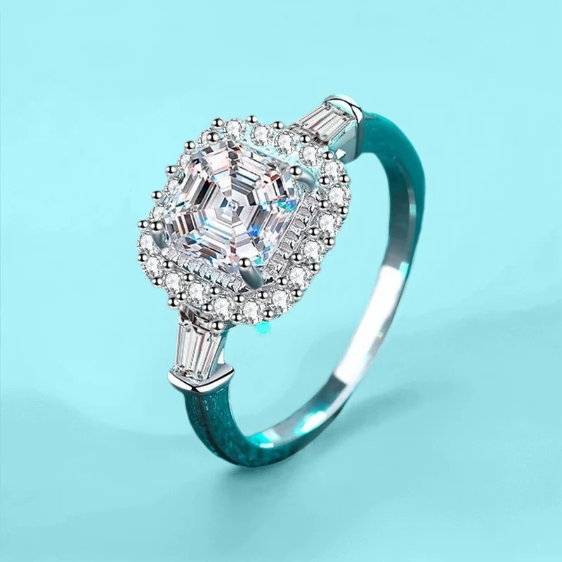 

2CT Moissanite 925 Sterling Silver Ascut Angle Plated PT950 Gold Minimalist Ring GBA Certified Women's Luxury Jewelry for Modern