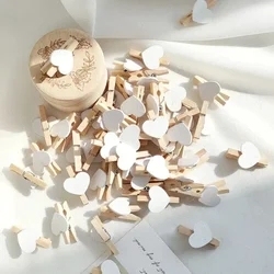 50pcs Wooden White Love Heart Colored Photo Clip Memo Paper Peg Clothespin Stationery Valentine's Day Wedding Party Craft Decor