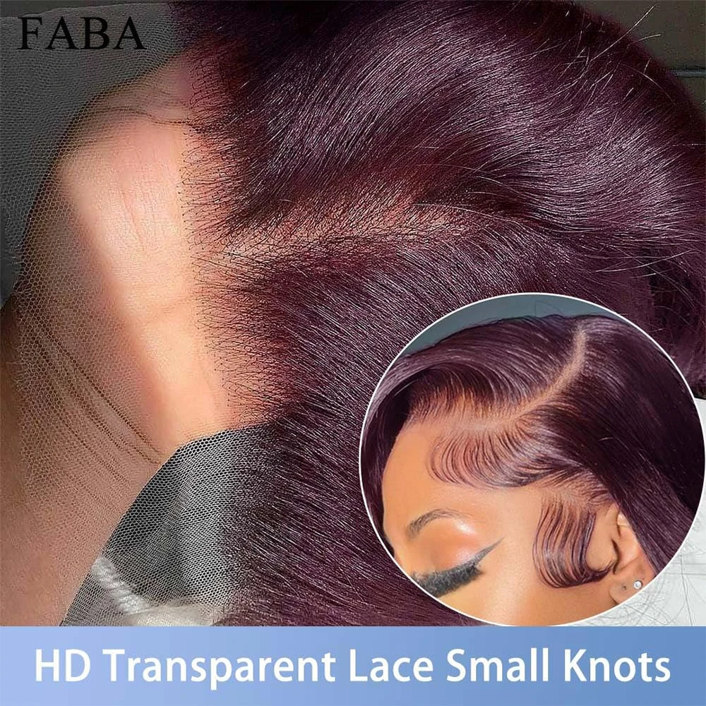 FABA-Perucas da parte dianteira do laço da onda do corpo roxo profundo, cabelo humano, 13x4 HD, densidade 180%