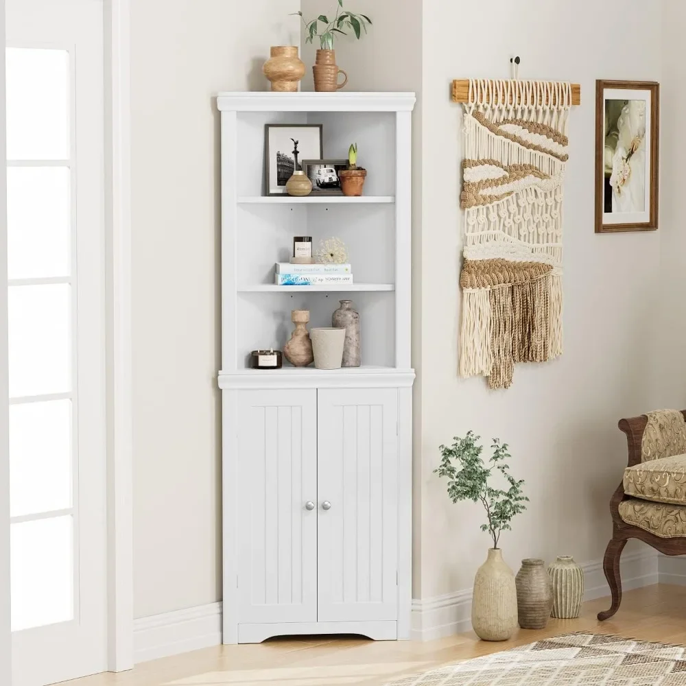 Corner Cabinet Shelves, Side Freestanding Storage Organizer with Large Space and Two Doors