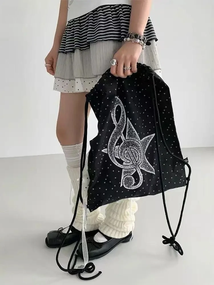 1 Pc Music Note Polka Dot Drawstring Bag, Casual Sports Backpack, Large Capacity Basketball Storage Sack for School Travel