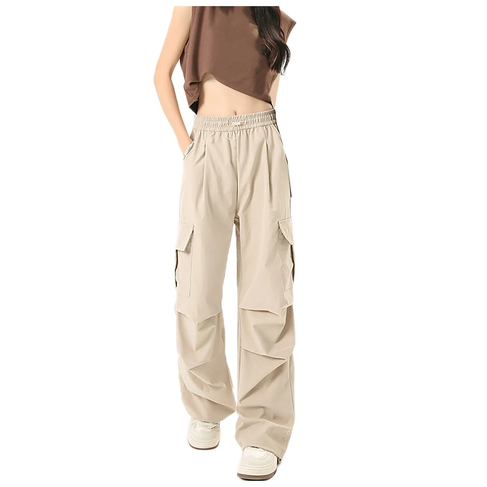 Pantalones de trabajo clásicos para mujer, pantalón de cintura alta, holgado, recto, de pierna ancha, informal, Retro, deportivo