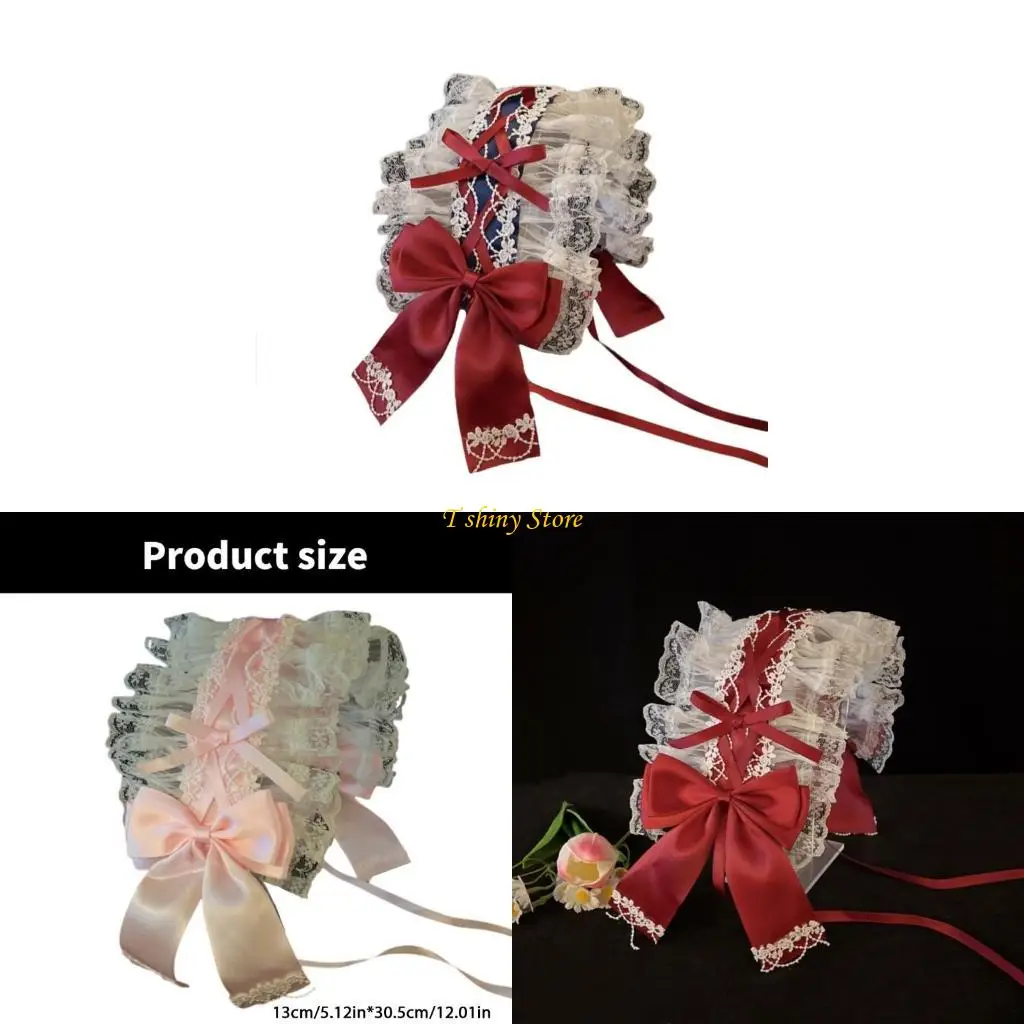 

N58F Hairband Ruffled Lace and Bowknot Headband Punk Headdress for Women Girls