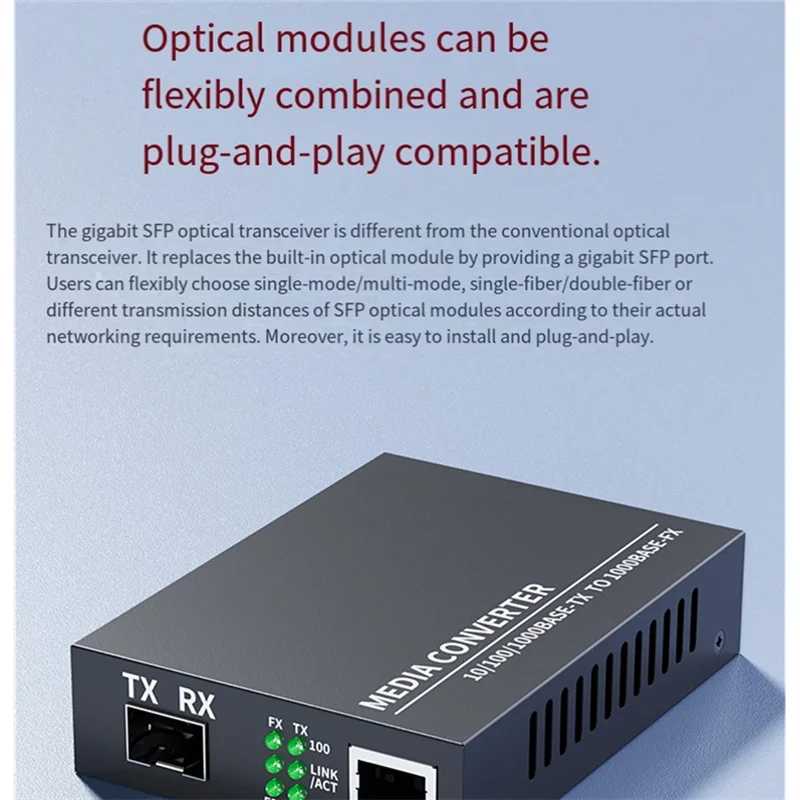 ABSY محول الوسائط الألياف SFP جيجابت إلى RJ45 جيجابت إيثرنت محول جهاز الإرسال والاستقبال LC وضع واحد ألياف واحدة 10/100/1000Mbps