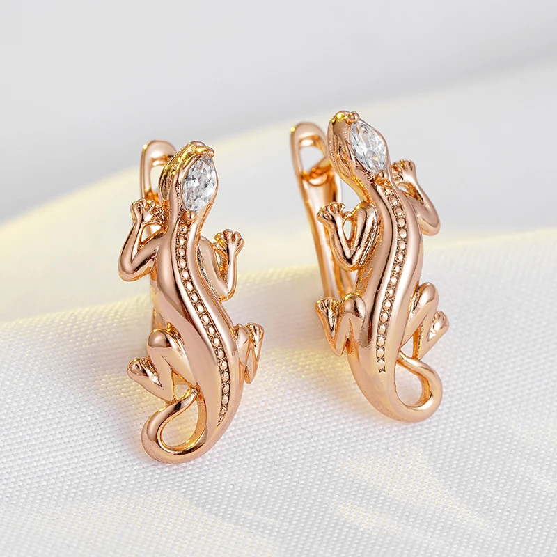 Wbmqda New Fashion Desgin Unusual Lizard Hoop Earrings For Women 585 Rose Gold Color Natural Zircon Animal Jewelry Accessories