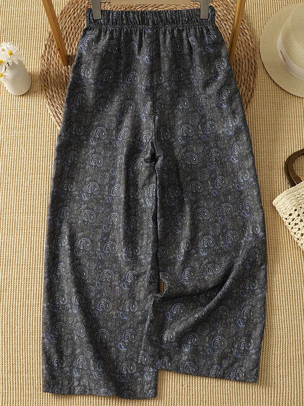 Vintage Straight Leg Pants Women's Fashionable Contrast Color Print Casual Trousers High Waist Summer Season Ladieswear