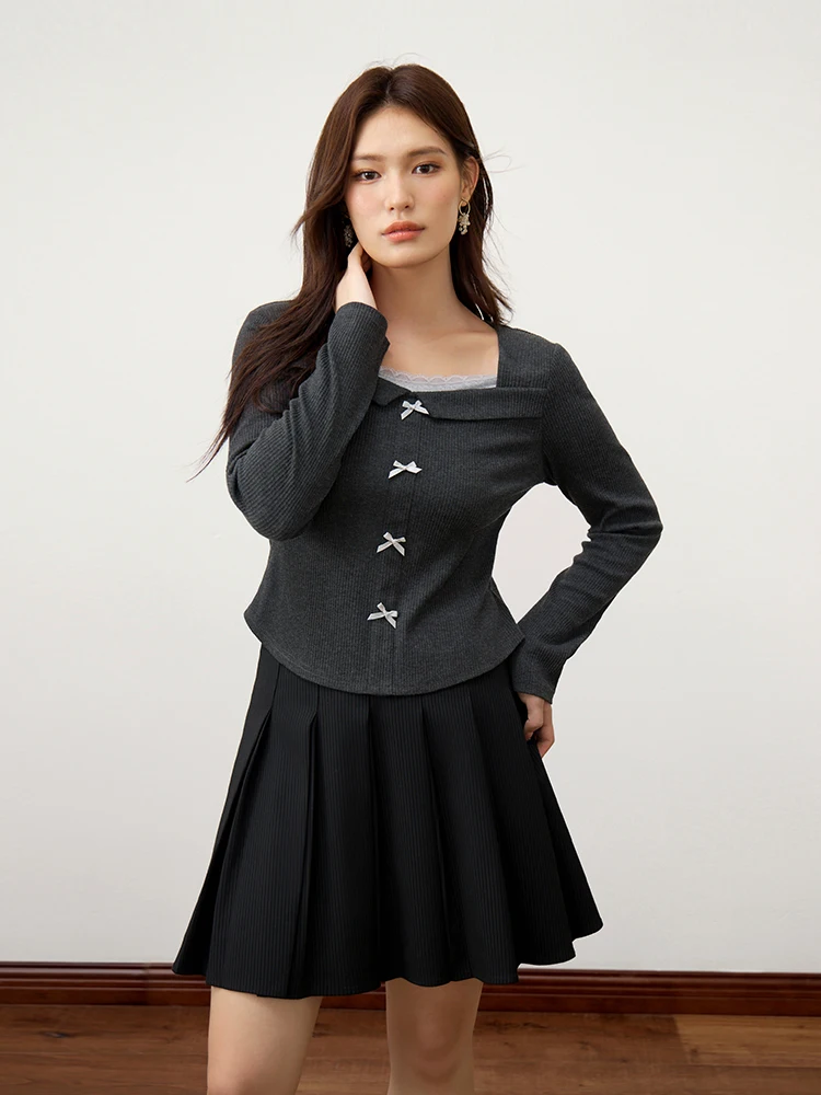 

Plus Size Large Size Women's T-irt Lace Splicing Fake Two-Piece Knot Inner Wear Square Collar Autumn New Sle Sweet Sle