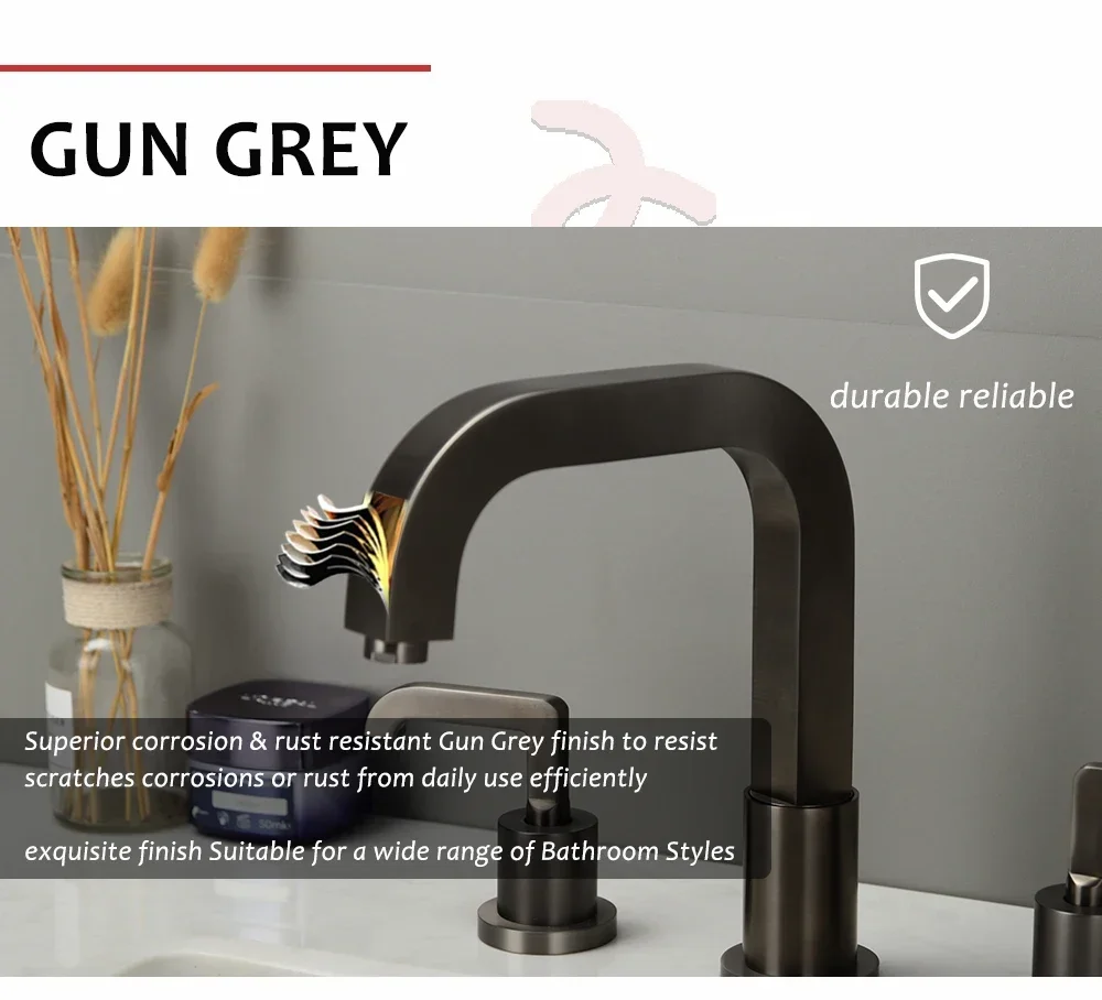 Bagnolux Gun Grey Deck Mounted Widespread Bathroom Above Counter Basin Faucet Dual Holder Three-hole Mixer And Cold Water Taps view 4
