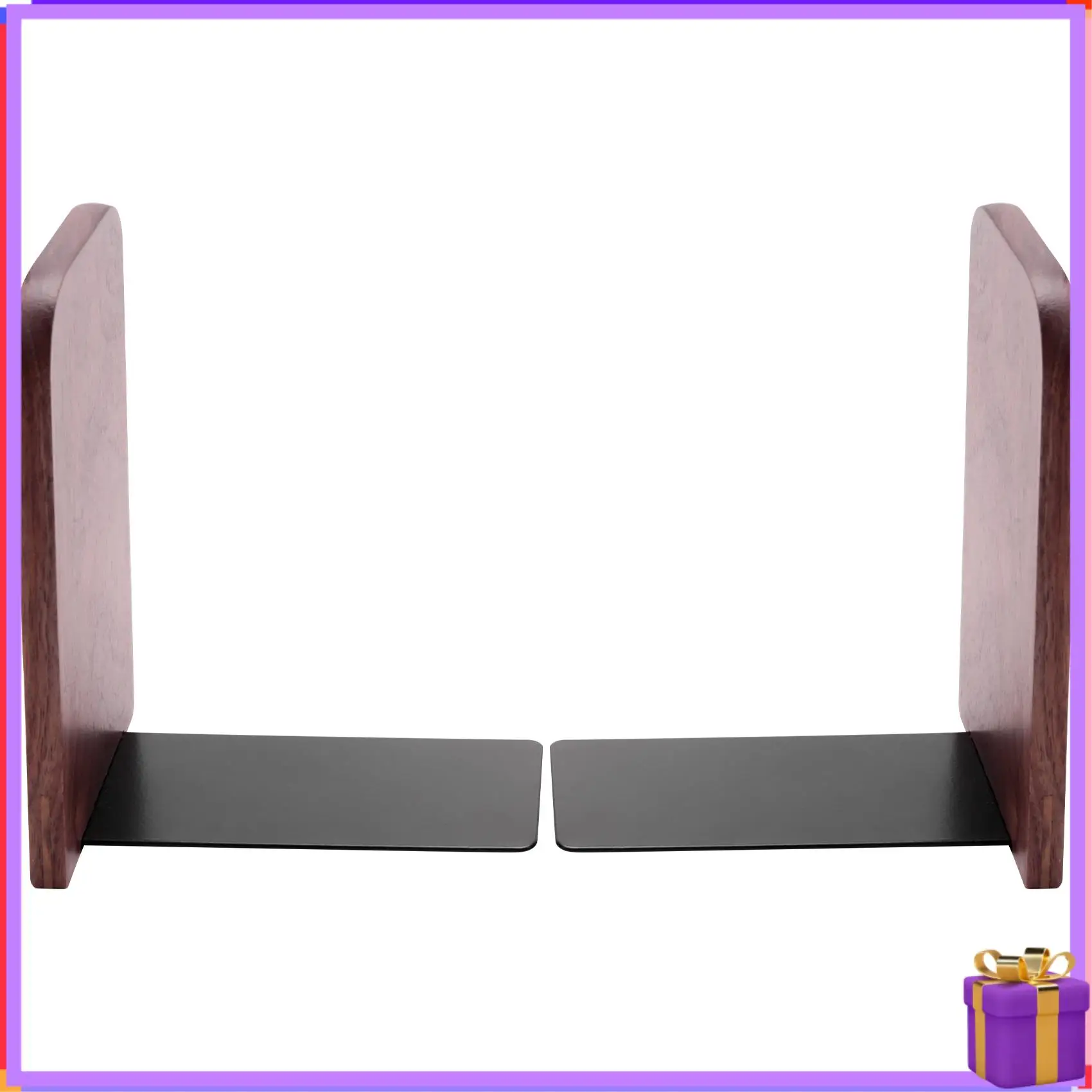 

Advanced 2Pcs Wooden Bookends With Metal Base Heavy Duty Black Walnut Book Stand With Anti-Skid Dots For Office Desktop Or Shelv