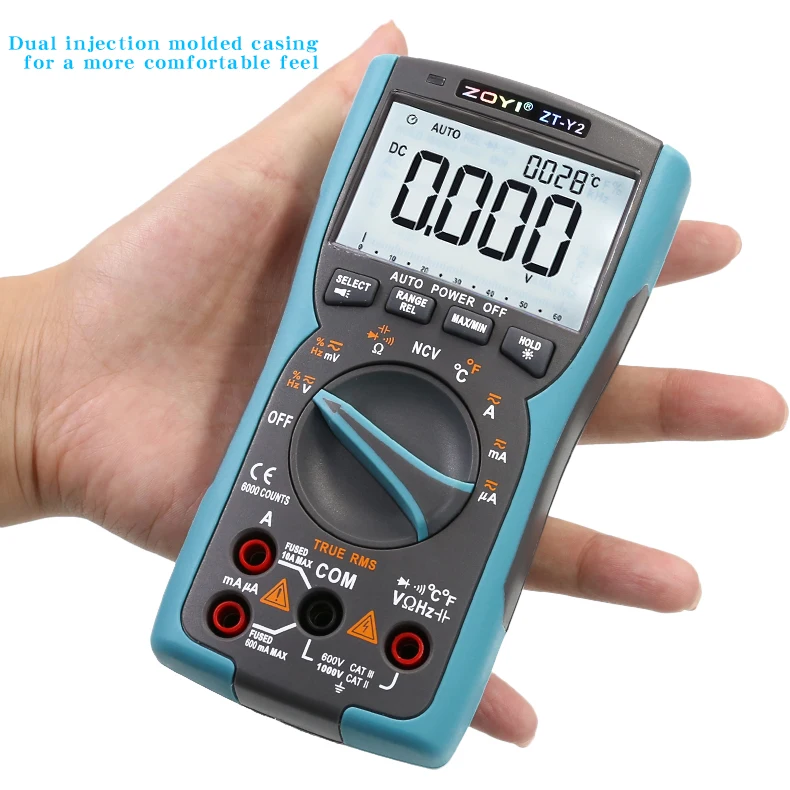 ZOYI ZT-Y2 digital multimeter with automatic ranging, high precision, and capacitance measurement capabilities