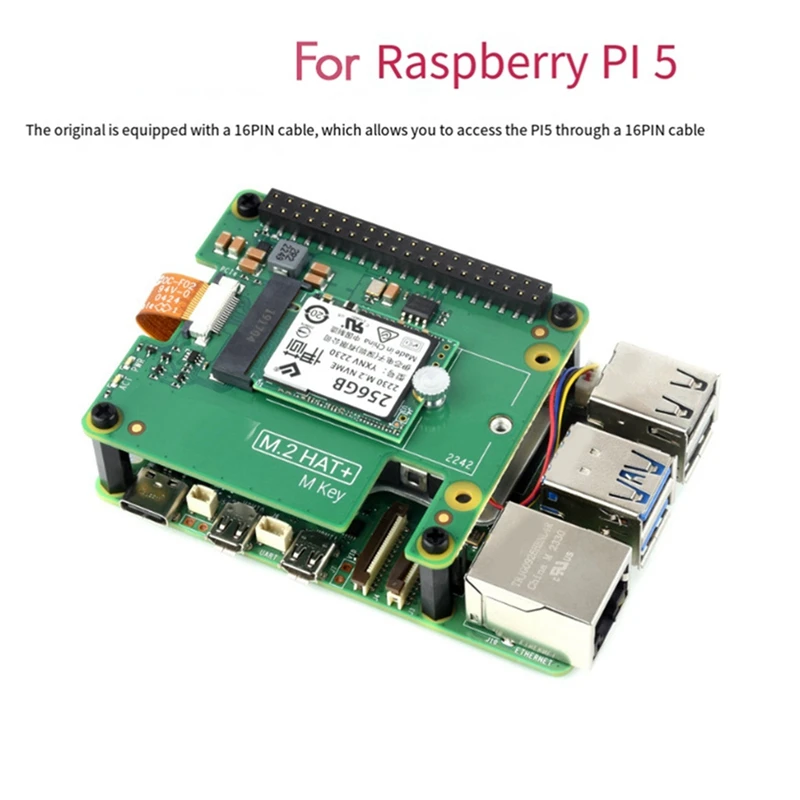 For Raspberry Pi 5 Pcie To M.2 HAT+ Nvme SSD Expansion Board Gen2 Gen3 For 2230 2242 Nvme M.2 SSD