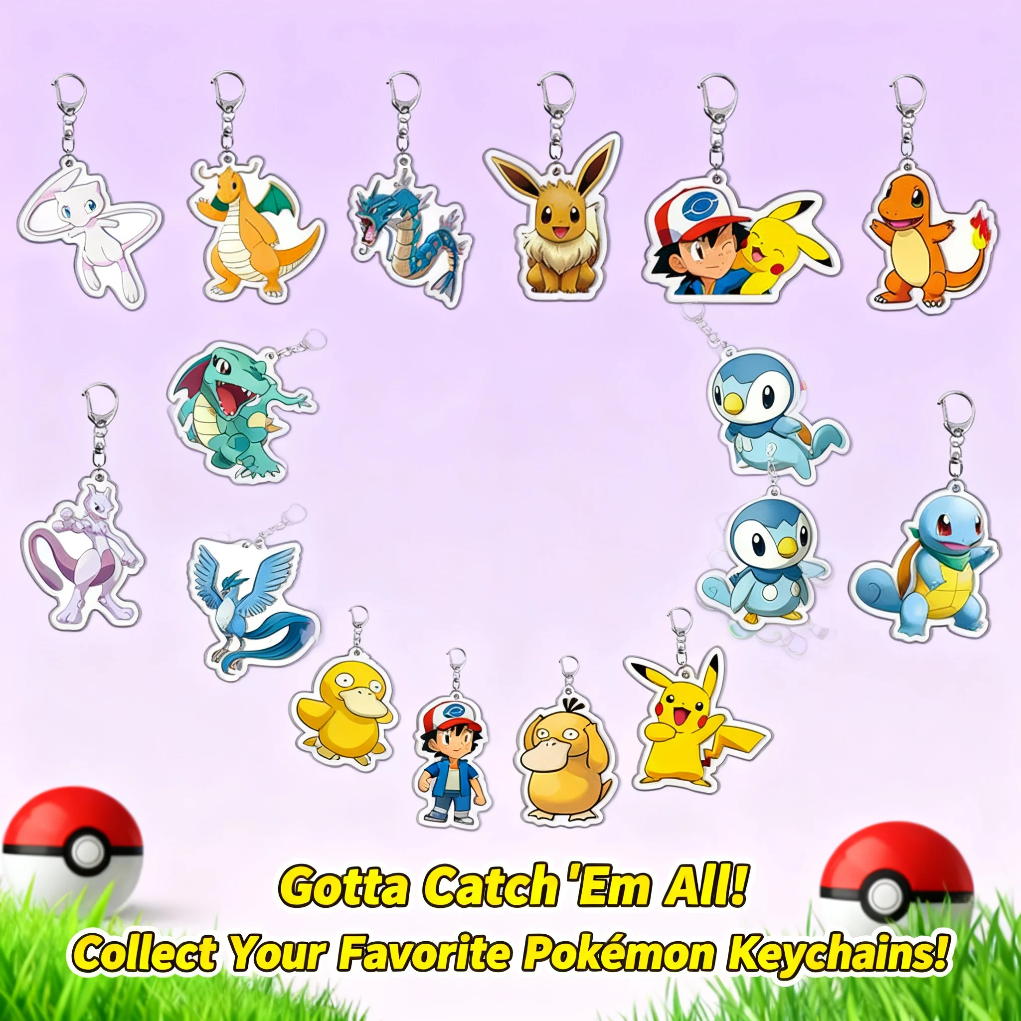 

Акриловый двусторонний брелок для ключей Pokemon The Advanced Generation Pikachu, милый кулон-подвеска для рюкзака, аксессуар