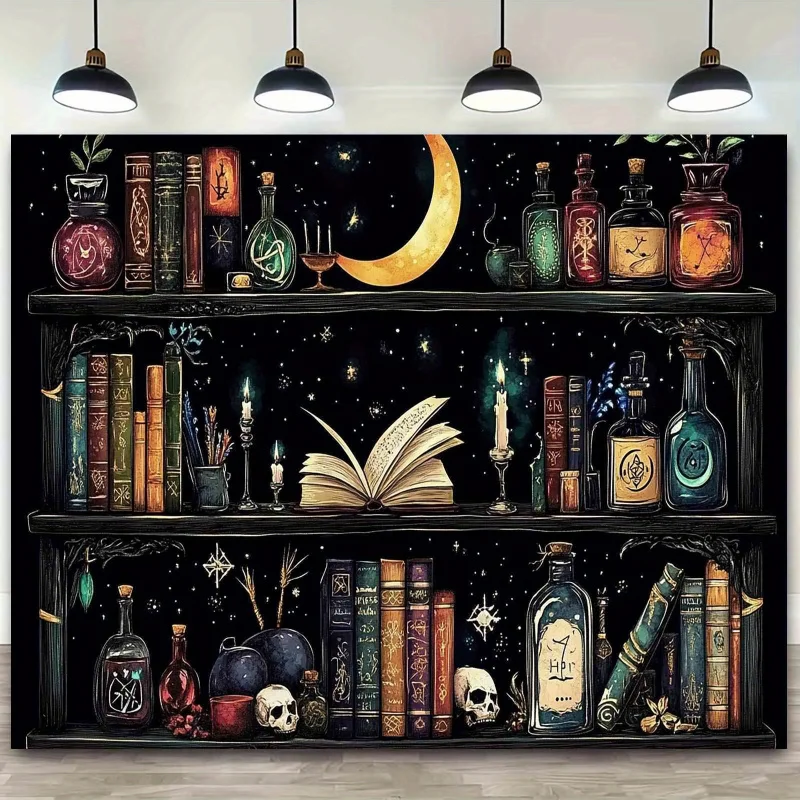 VIKAMADark Witch Skull Black Cat and Magic Potion Wandteppich, Wohnzimmer, Sofa, Hintergrund, Wand, Raumdekoration