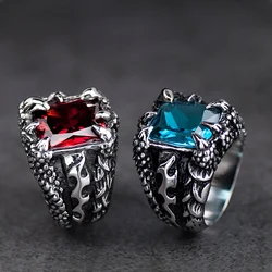 Bague griffe de dragon en acier inoxydable pour homme, bague griffe de dragon rétro, bleu, noir, rouge, punk, hip hop, bijoux de fête en boîte de nuit, cadeau