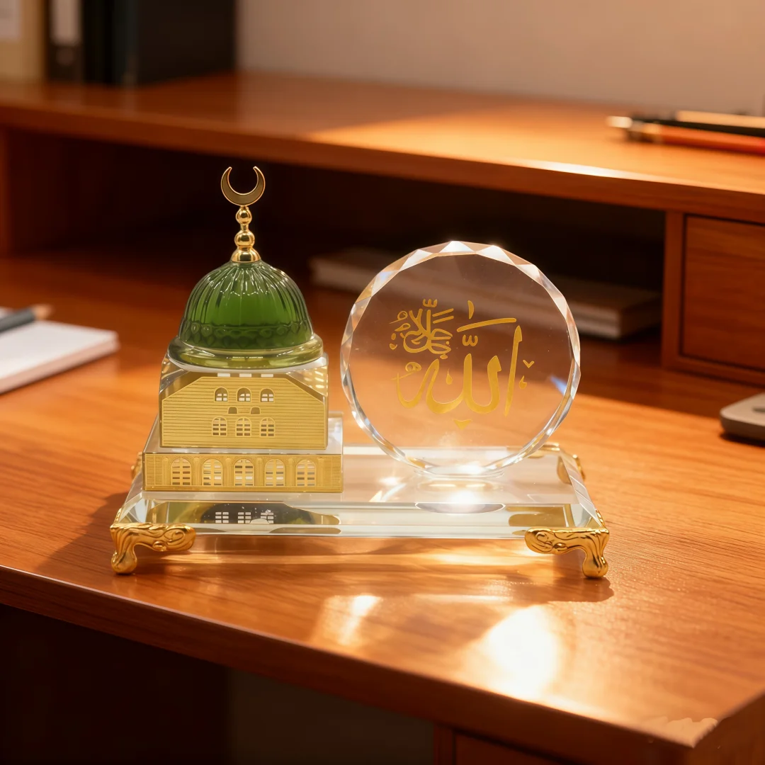 Ornement artisanal rond de mosquée de luxe léger, support de présentation de bâtiment emblématique rond, décoration pour vitrine et aménagement intérieur