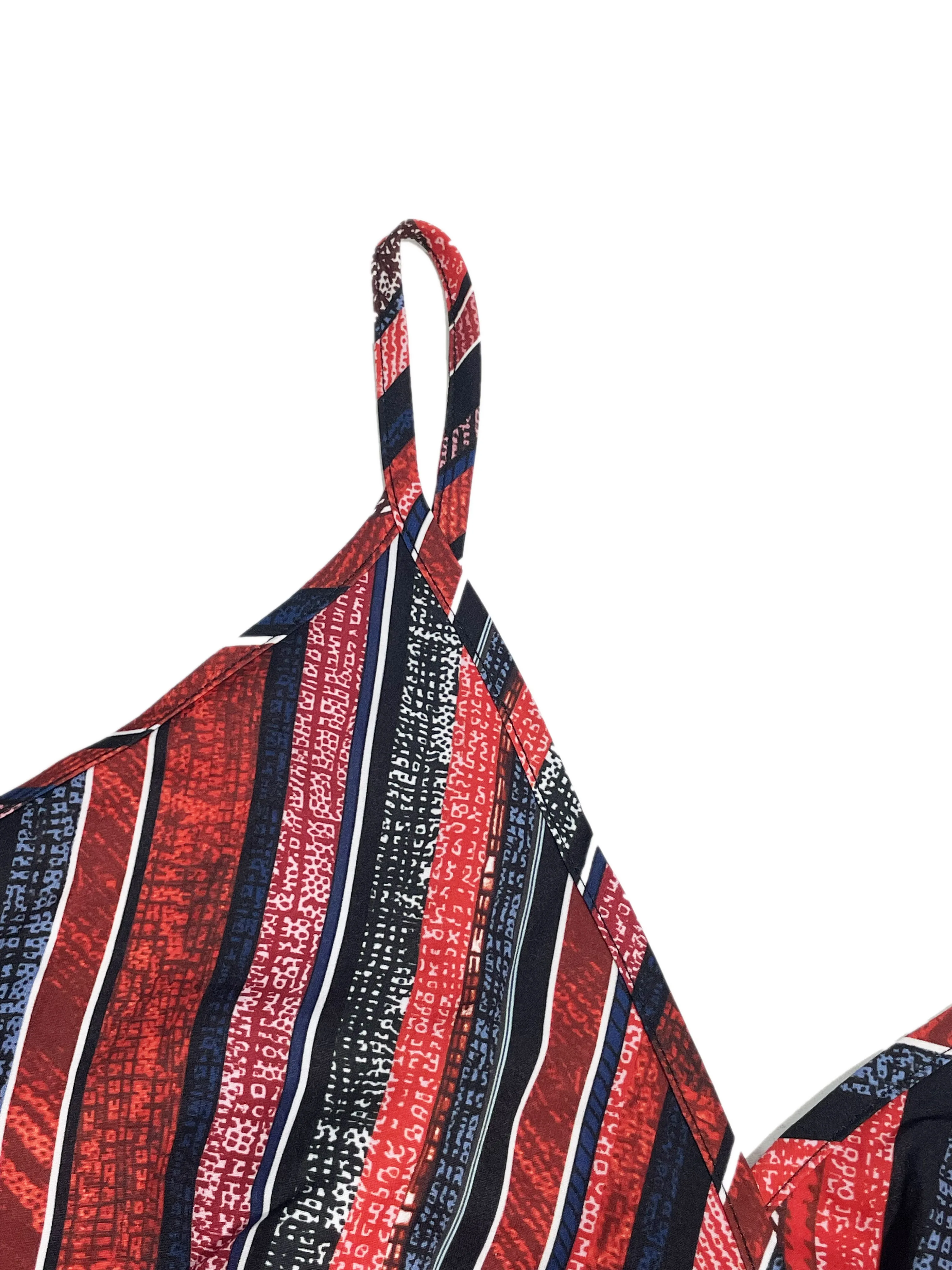 Ladies' Striped Print Backless Wrap V-neck Cami Dress with Adjustable Straps Sleeveless A-line Style for Beach Vacations