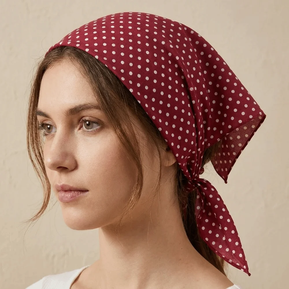 

Vintage Solid Color Polka Dots Triangle Scarf Thin Polyester Foulard Hair Band Versatile Wrist Hair Tie Head Wraps Festival