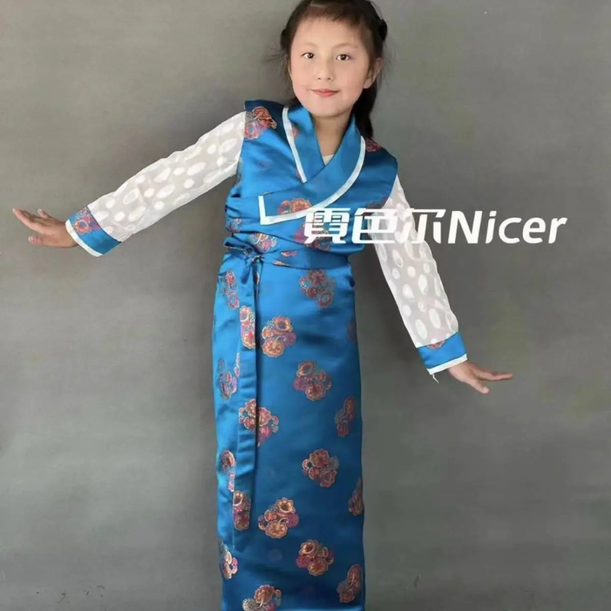 

Tibetan girl new children's fake two-piece Bola dress long dress