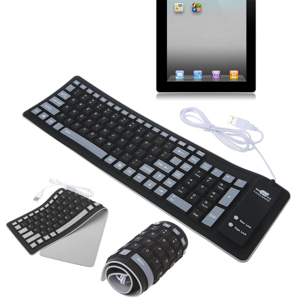 

1pc Silicone Keyboard 103 Key Foldable USB Wired Laptop Dust Water Protection Scratch Resistant Soft Touch Practical Durability