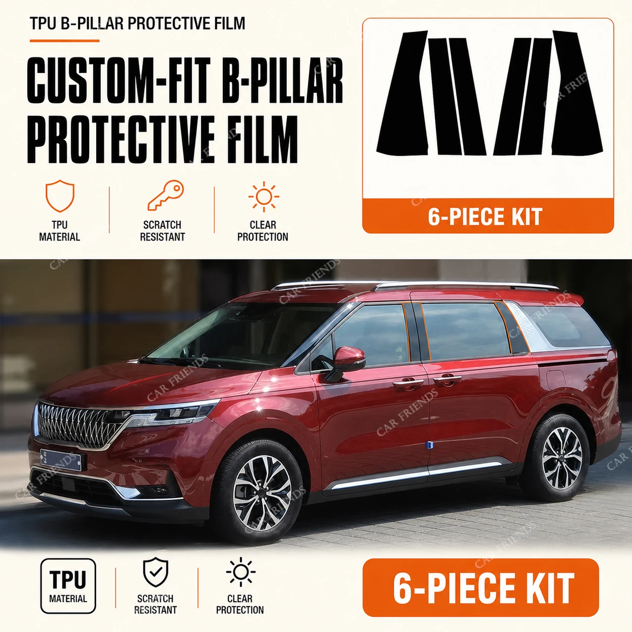 2x Custom Fit For Kia Niro 2020-2023 TPU B-Pillar Protective Film Door Window Pillar Trim Protector