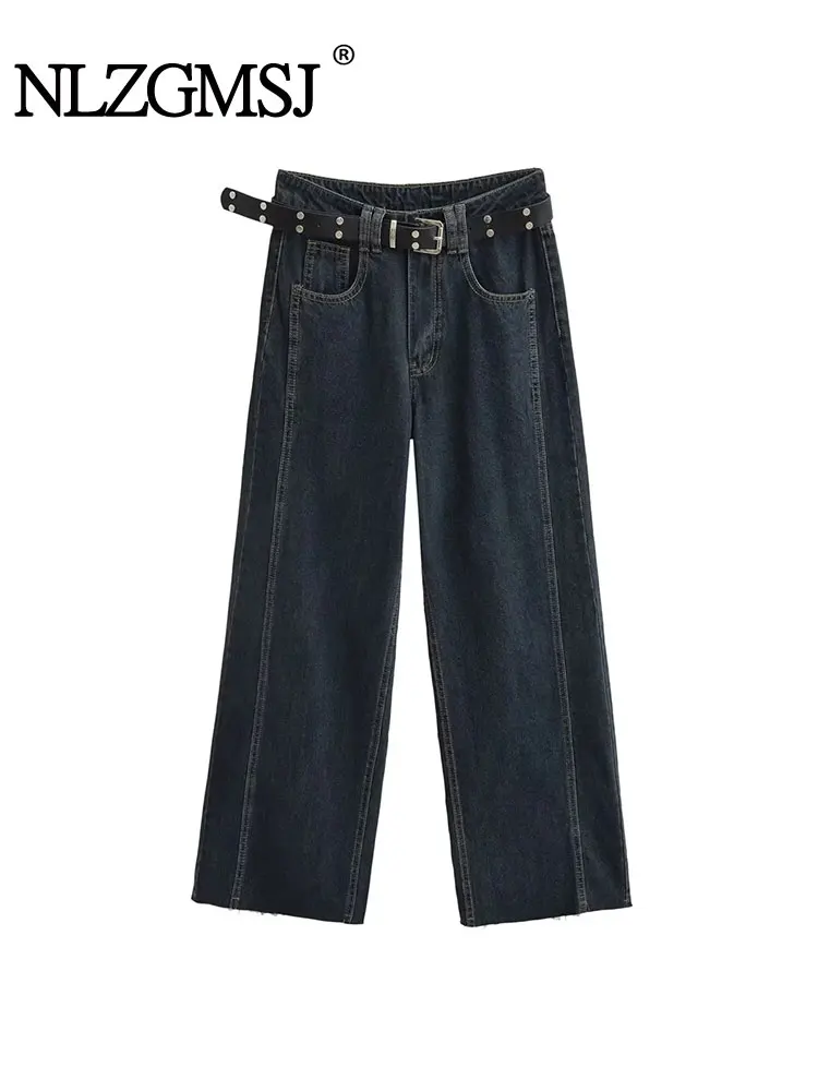 

Nlzgmsj TRAF Loose Women Baggy Long Jeans Harajuku Black Wide Leg Trousers Streetwear Vintage Denim Pants Y2k Feamle