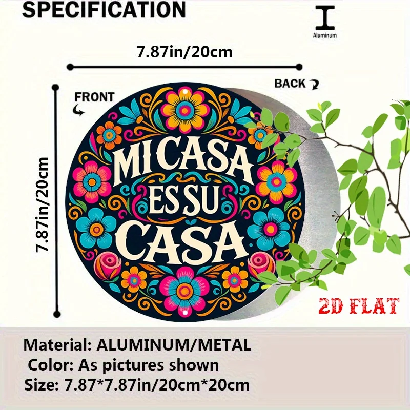 2D Flat, 1pc Vintage Floral Round Aluminum Sign - 