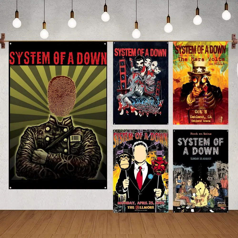 Band Music Metal System Of A Down Flags for indoor decoration with no edging and four corner rings for easy hanging