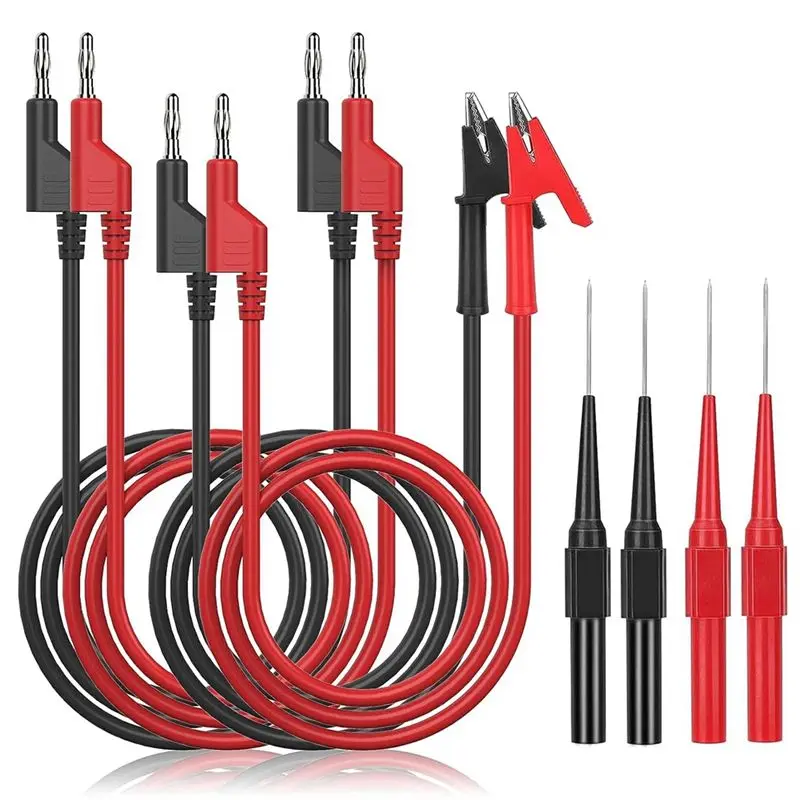 Multimeter Banana Plug To Crocodile Alligator Clip Test Probe, Banana Plug To Banana Plug Cable 4PCS Test Probe Pins Durable
