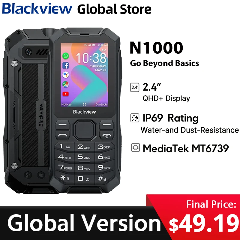 Blackview N1000 Rugged Smartphone 2.4 inch Display 3300mAh Battery Dual 4G Mobile Phone With Dial Button For Elderly Cellphone