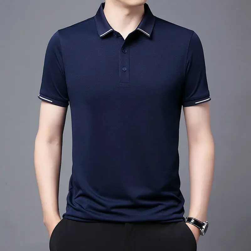 Fashion Men Short Sleeve Solid Polo Shirts Summer New Quick Dry Breathable Male Clothes Business Daily Casual Lapel Loose Tops
