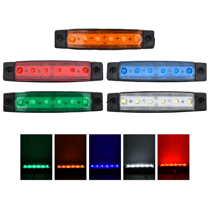 Caminhão Trailer Side Marker Indicadores, Clearance Light, Freio do carro, Destaque traseiro, Luz traseira, Lâmpada de sinal de advertência, 6LED, 12V, 24V, 1Pc