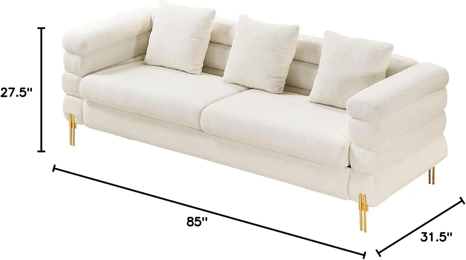 Sofa Oversized Sofa- 85 inch 3 Seater Sofa Comfy Sofa for Living Room White Deep Seat Bouclé Couch